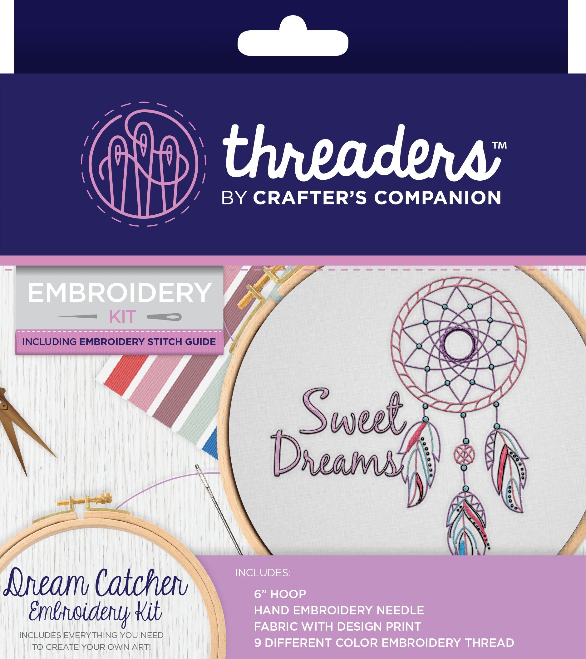 Threaders Embroidery Kit-Dream Catcher, Cotton, Multicoloured, 18.5 x 16 x 2 cm
