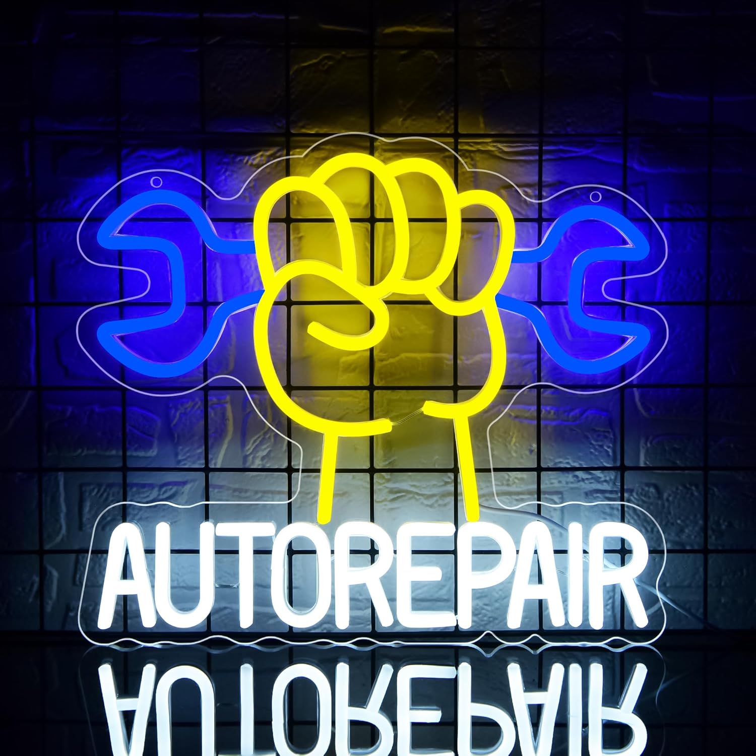 Garage Neon Sign for Wall Decor Car LED Neon Lights Wrench Auto Repair Signs for Man Cave Workshop Auto Repair Shop Garage Wall Decor Business Signs Cool Gifts for Dad Men Size 13.8 * 11.9in(GLND346)