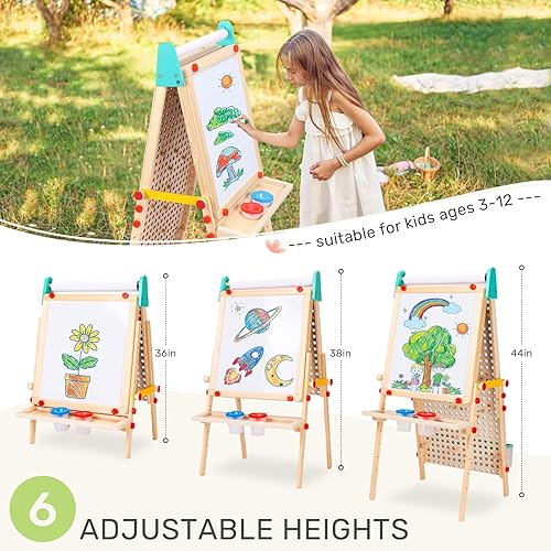 Miniatura 3 de Kids Easel Wooden Marble Run for Kids, 4-in-1 Toddler Art Easel for Kids 3+ Painting Station Stand Drawing, Double-Sided 6 Heights Black Chalkboard