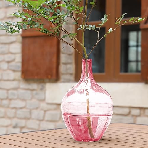 Jarrón grande de vidrio de 15 pulgadas, jarrones de vidrio grandes y altos, jarrón moderno para centros de mesa, jarrón grande con globo para hierba