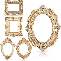 Yalikop 5 Pack Gold Vintage Mini Picture Frames - Antique Resin Small Photo Frames for DIY Jewelry Display, Wall Hanging, Holiday Decor