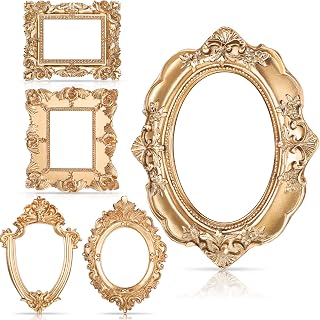 Yalikop 5 Pack Gold Vintage Mini Picture Frames - Antique Resin Small Photo Frames for DIY Jewelry Display, Wall Hanging, Holiday Decor
