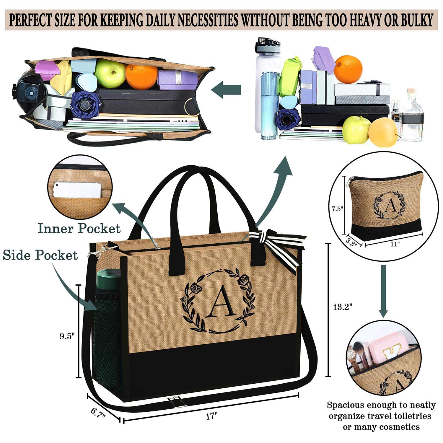 YOOLIFE Gifts for Women Her Initial S Jute Tote Bag Monogram Birthday Gifts for Women Friends Teacher Mother Sisters Wife Mom Gift