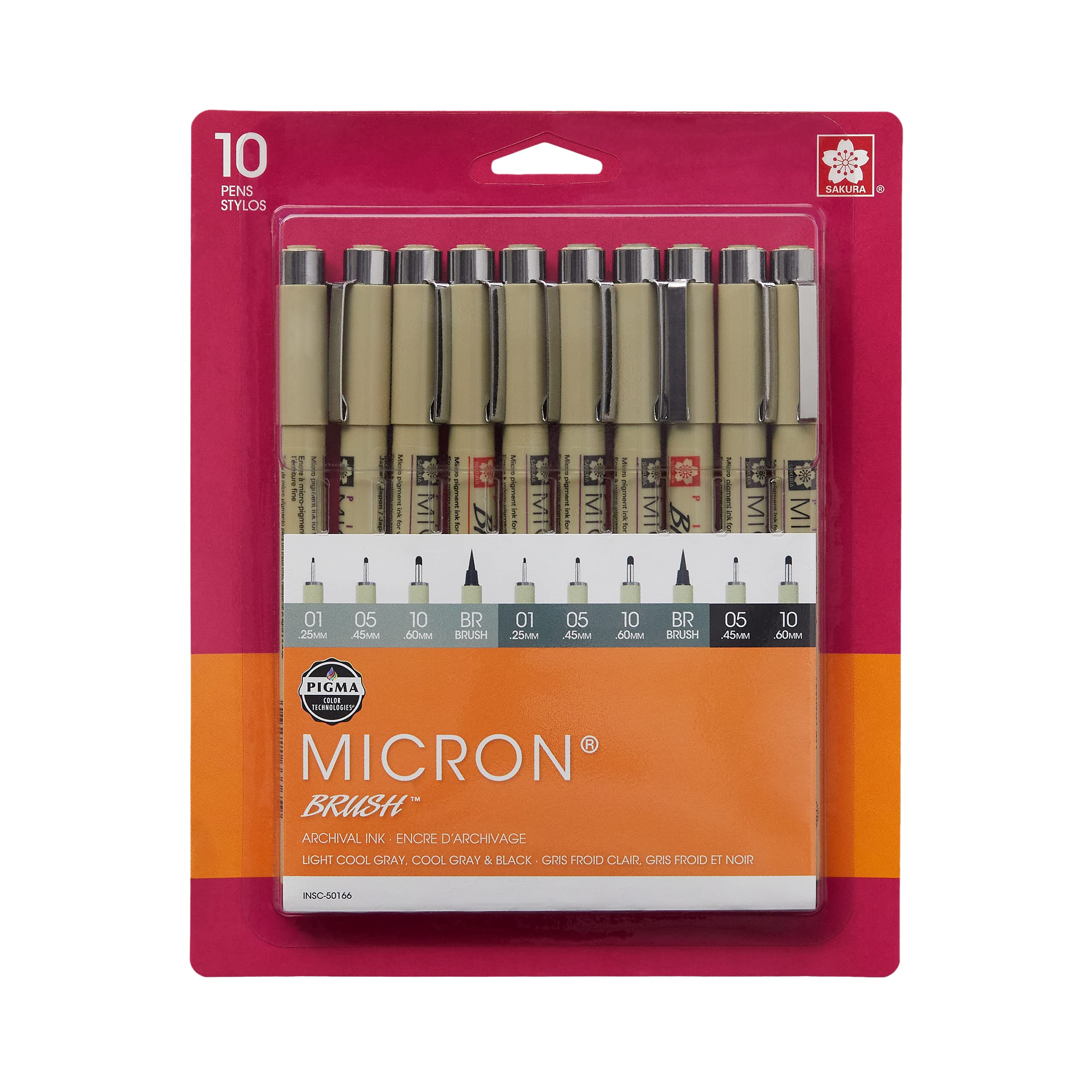 Sakura Pigma Micron.25.45.60mm&Brush Gray&Blk 10pc