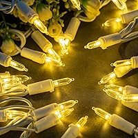 Vista 4 de YULETIME Juego de 200 luces LED de Navidad de color blanco cálido, cable blanco de 66 pies, certificado UL, grado comercial, juego de luces navideñas