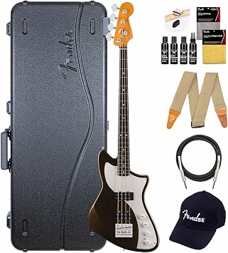 Fender American Ultra II Meteora Bass - Texas Tea Bundle with Case, Strap, Cable, Hat, and Guitar Cleaning Kit