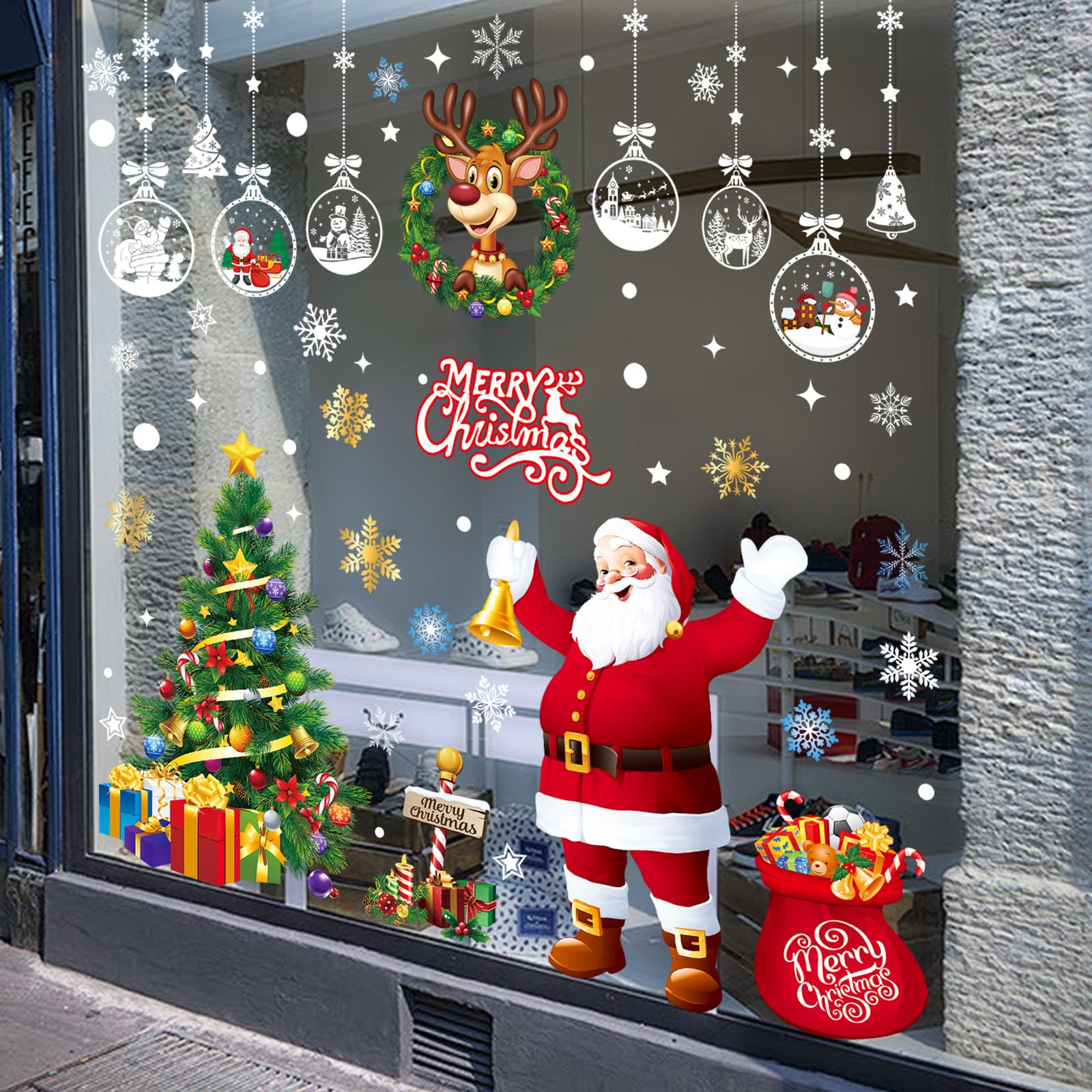 Xyxu Large Christmas Decorations - Extra Large Santa Claus & Scene Window Stickers - Xmas Tree & Snowflake Clings - Image 2