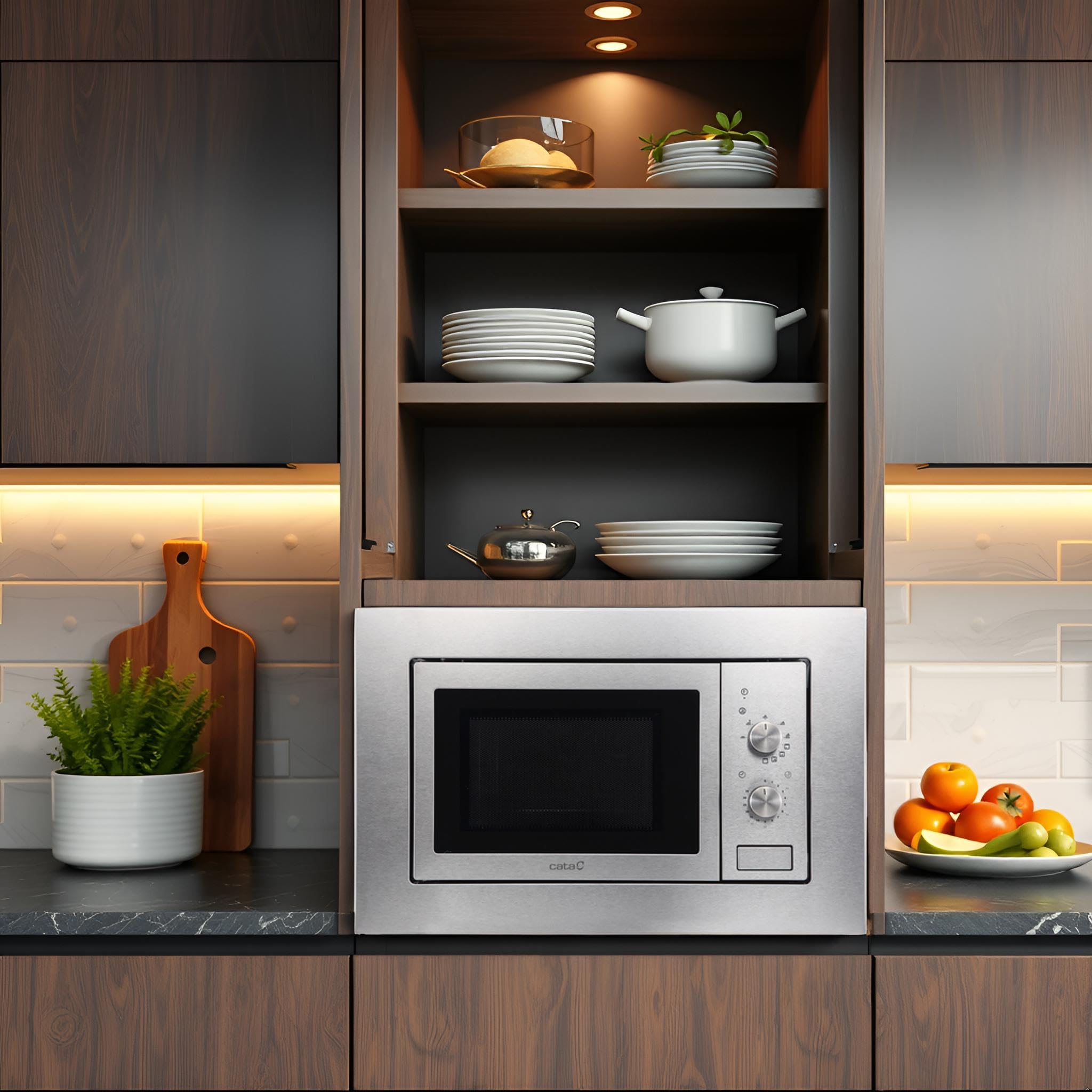 Cata | Microondas de Encastre | Modelo MMA 20 X | 60 cm de Ancho | Capacidad de 20 litros | 5 Niveles de potencia |Con Grill Simultáneo | Fácil Instalación | Medidas Interiores 195 x 280 x 300 mm