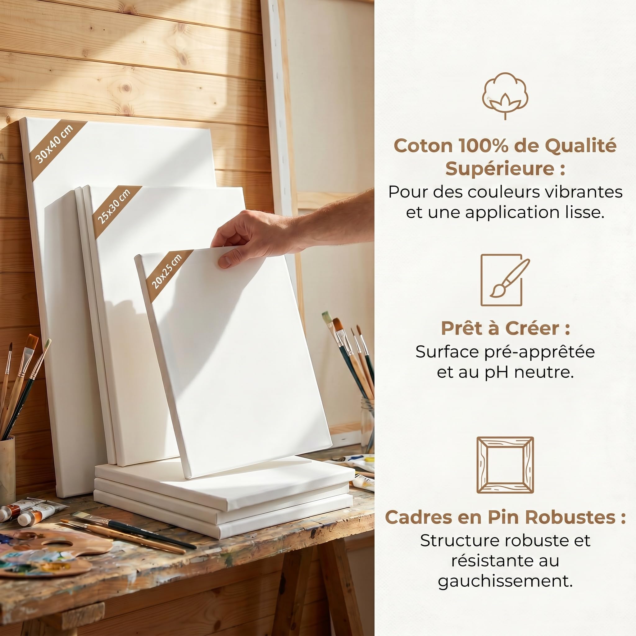 Lot de 16 Toile Peinture, 4 Tailles 10x15/20x25/25x30/30x40cm, 100% Coton Grain Fin, Cadre en Pin Robuste, pour Acrylique, Huile, Gouache, Débutants et Artistes Professionnels