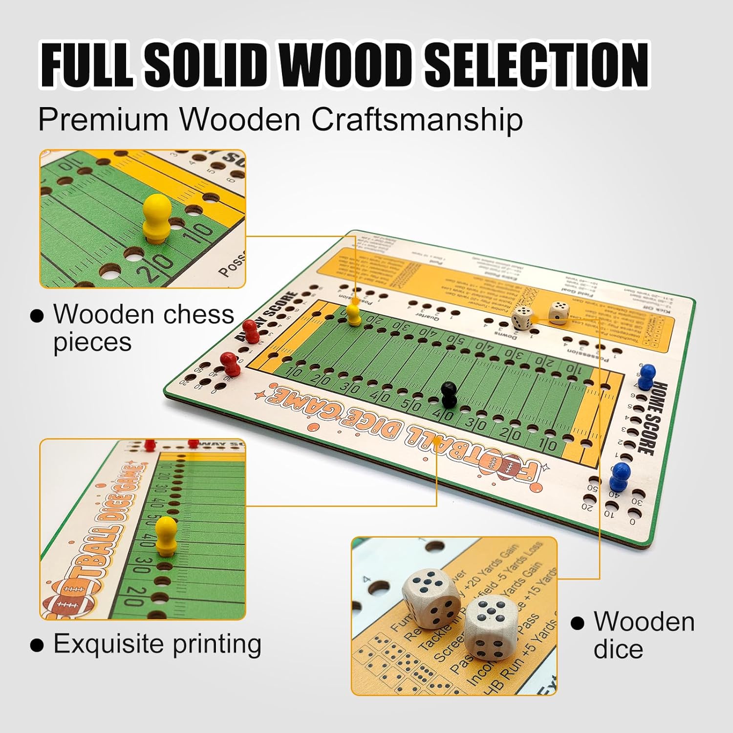 Football Dice Challenge – Premium Wooden Board Game with Scoring Tray for Competitive Family Play and Gifting