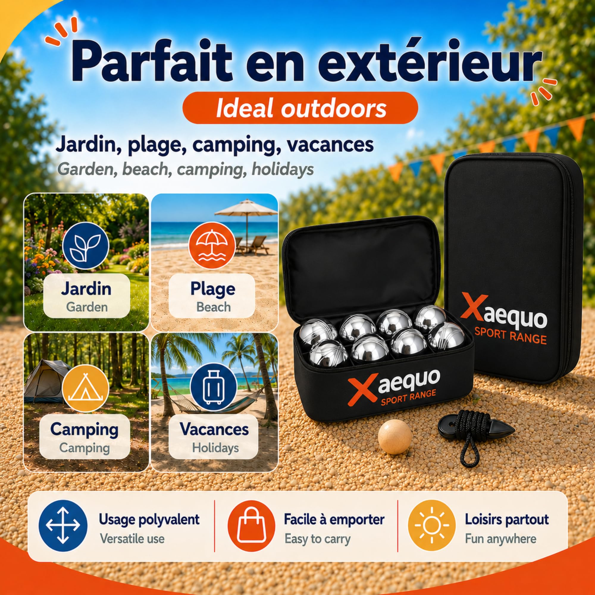 Boule De Petanque - Set Complet 8 Boules Acier Chrome avec Cochonnets Bois Et Mesureurs - Sacoche Pétanque Incluse - Jeu De Boules Petanque Extérieur Et Intérieur (Lot de 1)