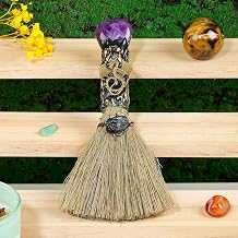 Amethyst Crystal Heart-Shaped Magic Broom - Reiki Energy Cleansing & Healing Tool, Feng Shui Home Decor, Witch Altar Accessory & Spiritual Gift for Women Natural Gemstone, Witchcraft