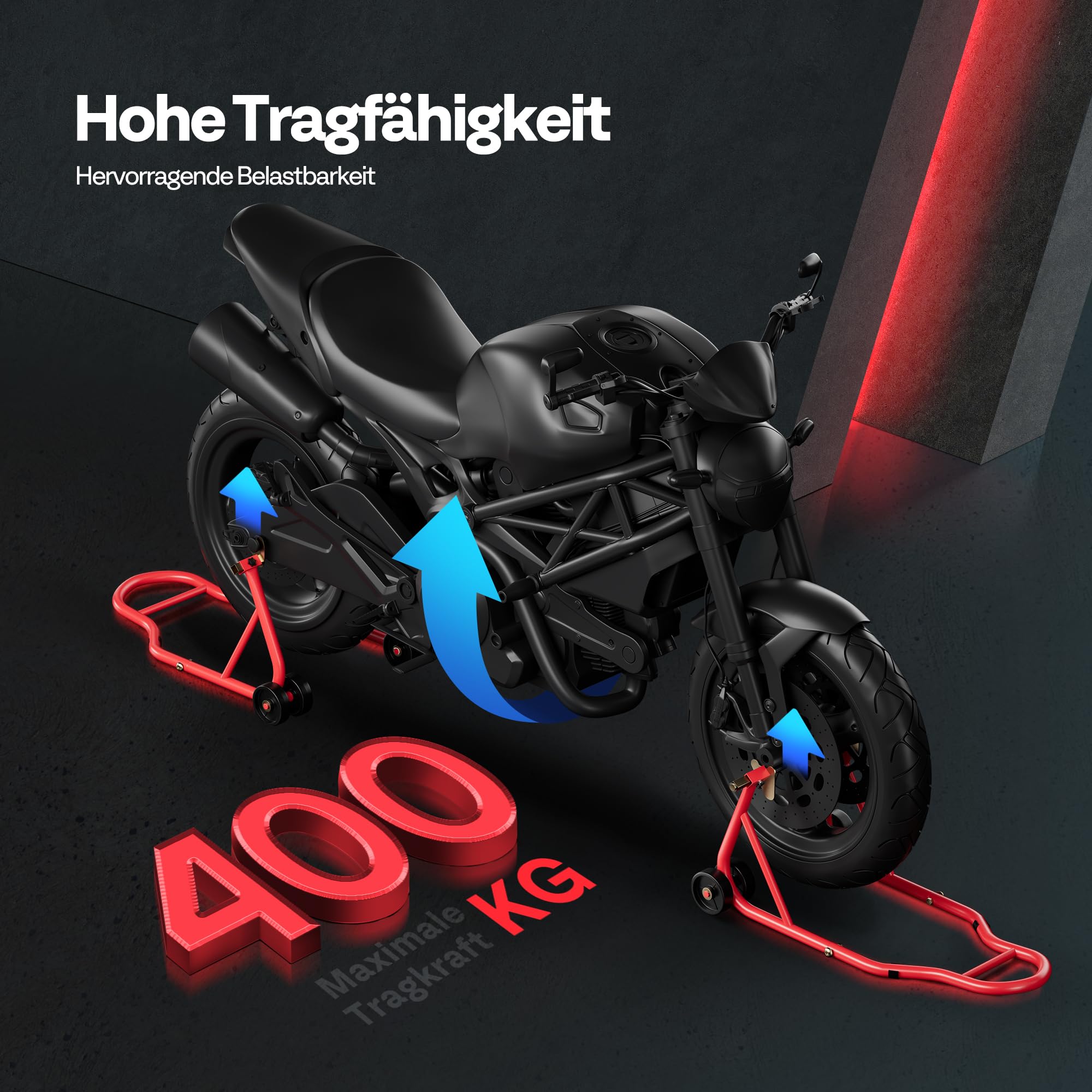 SPECSTAR Motorrad Ständer Set 400 kg, Motorradständer vorne und U+L Typ für Reifenbreite 23-31cm für BMW Suzuki Yamaha Honda Kawasaki Universal,Rot