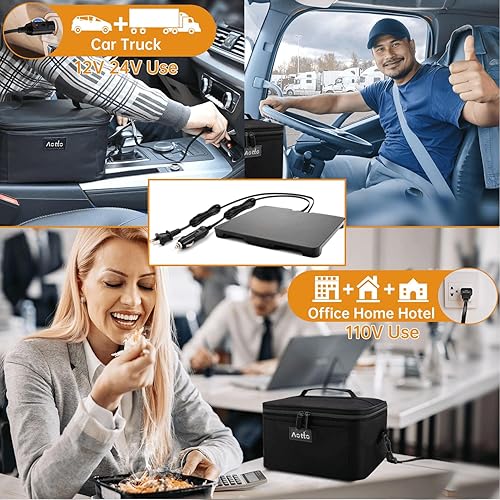 Miniatura 3 de Horno portátil  Calentador de alimentos portátil 3 en 1 de 12 V, 24 V, 110 V  Mini lonchera eléctrica personal con calefacción para automóvil,