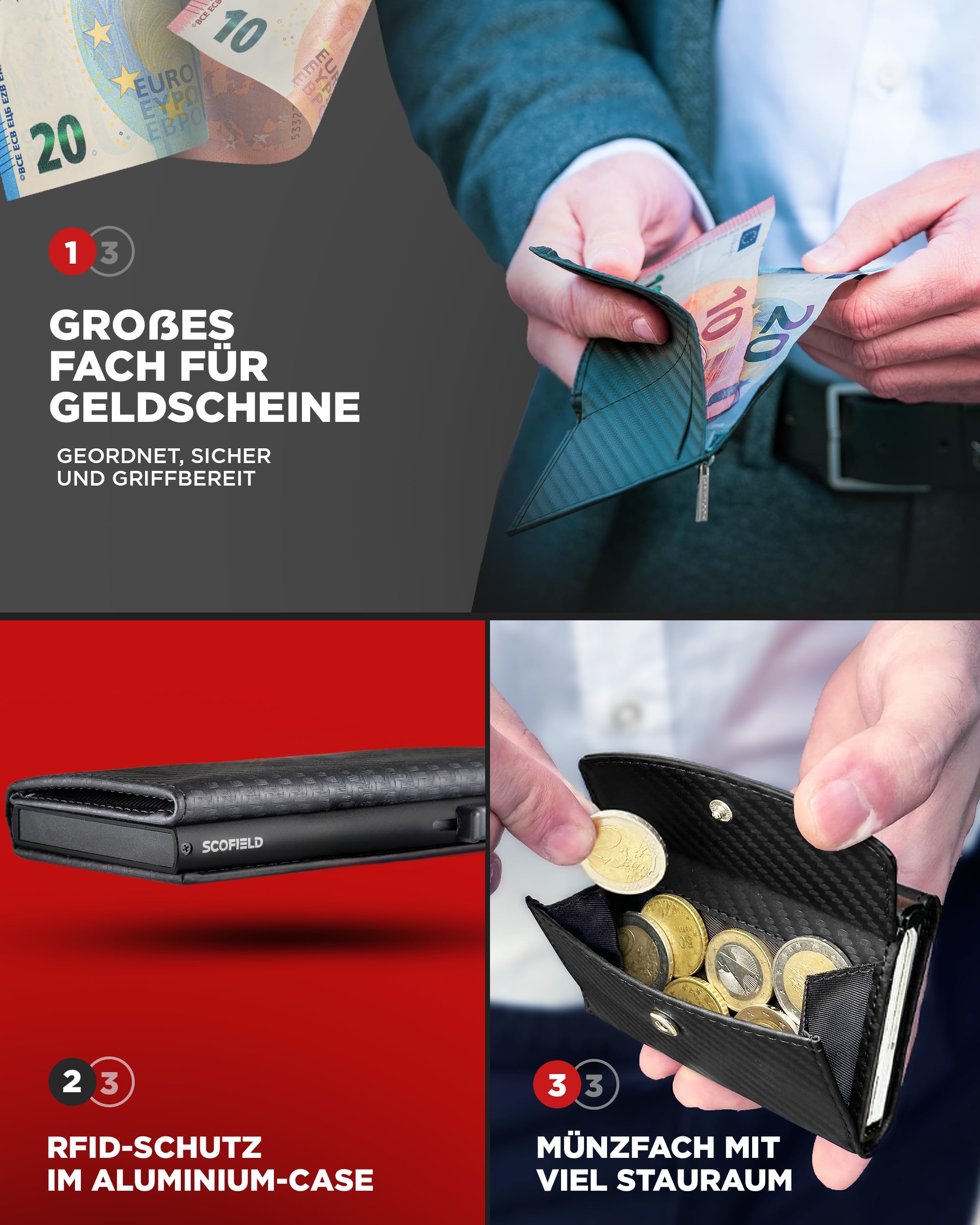 SF SCOFIELD Smart Wallet z zapięciem magnetycznym | portfel męski na 15-16 kart | etui na karty | ochrona RFID | portmonetka | portfel dla mężczyzn | etui na karty kredytowe | Slim Wallet | etui na