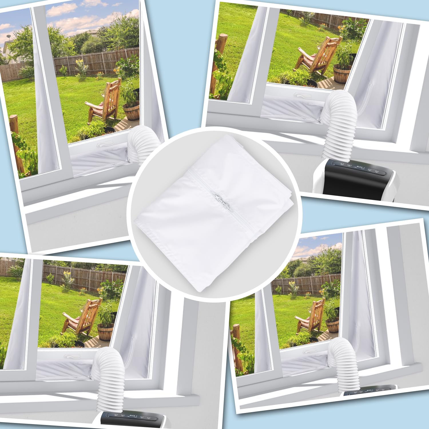 Kit Ventana Aire Acondicionado Portatil 400cm con Cremallera, Lazos de Fijación, Grifo adhesivo, Aislante Aire Acondicionado, Sello Ventana Aire Acondicionado