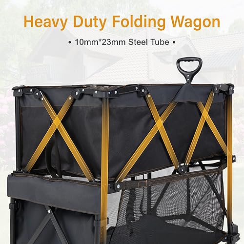 Miniatura 4 de FAIR WIND Carro plegable de doble piso, gran capacidad, resistente, con mango de extensión, ruedas grandes todo terreno para camping, deportes,