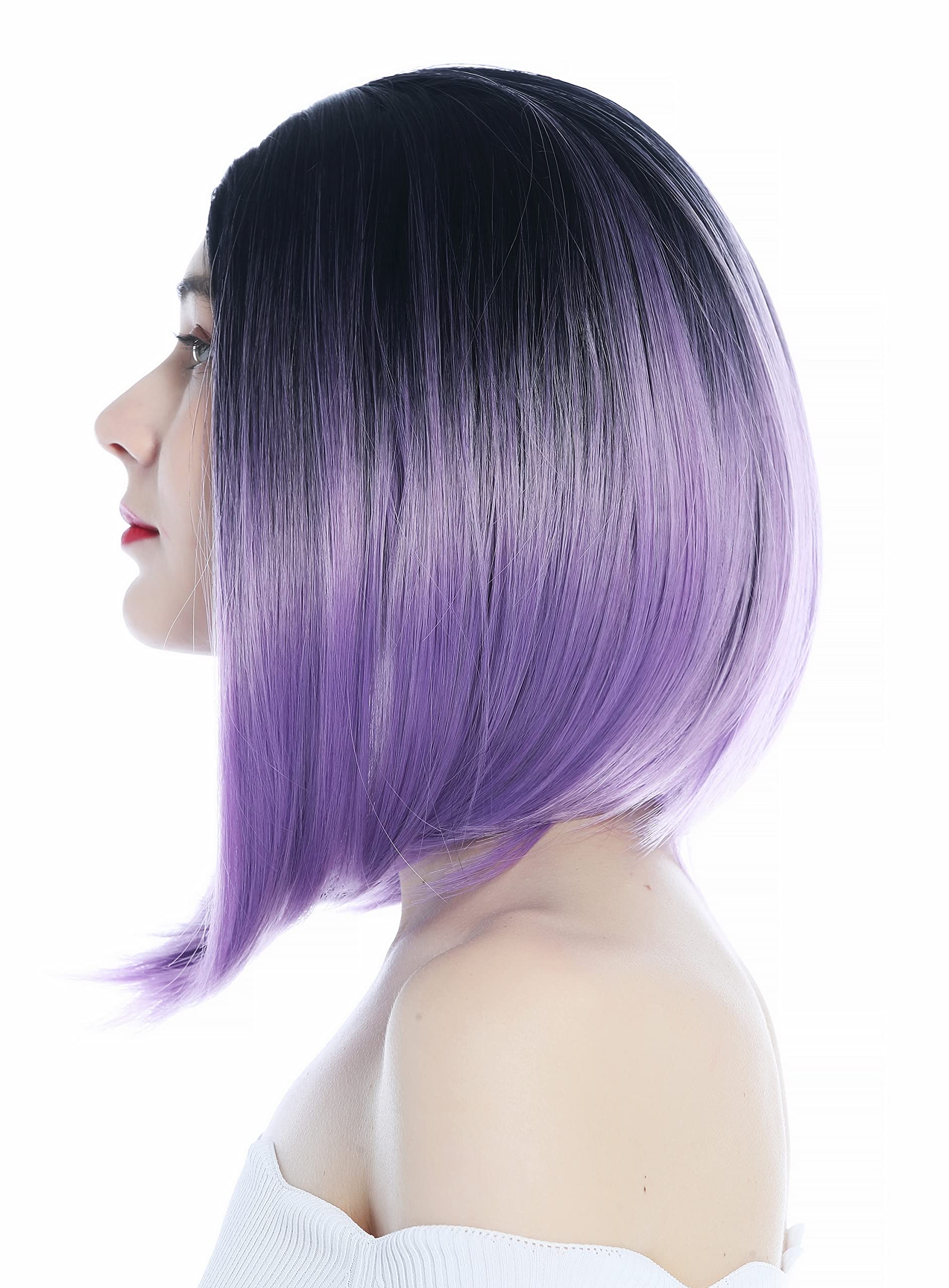 WIG ME UP - SZL0700-1B/3834 Ladies' Wig short Longbob Bob edgy Clavi cut middle parting ombre black purple - Image 3
