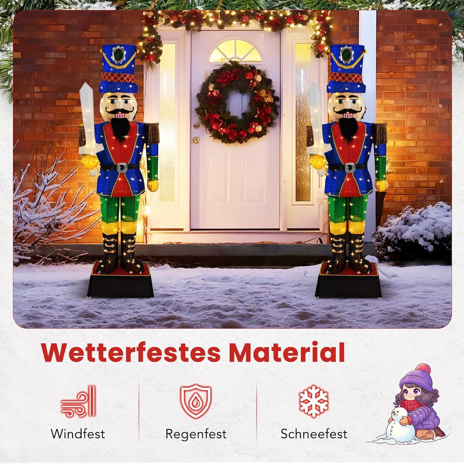 GOPLUS Weihnachten Nussknacker Figur groß, beleuchtete Weihnachtsdeko XXL, 184 cm Weihnachtsfigur mit LED-Lichtern, Weihnachtsdekoration Nussknacker mit Schwert, Weihnachtsbeleuchtung für innen, außen