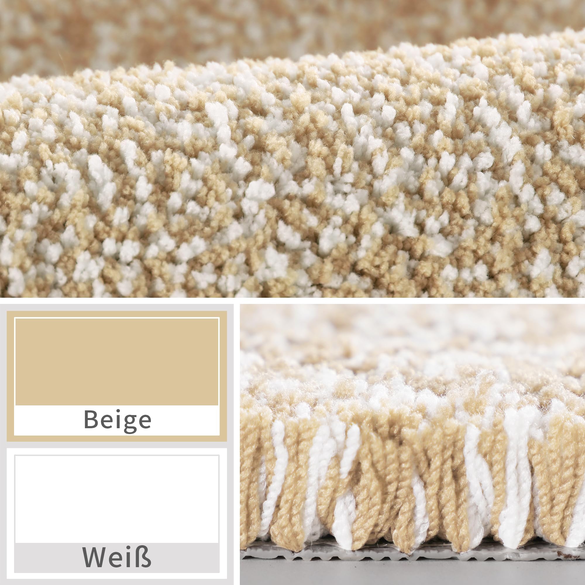 Yimobra Alfombra de baño antideslizante, extra suave y cómoda, absorbente de agua, gruesa y lavable a máquina, mullida para ducha y bañera, beige claro y blanco, 92 x 61 cm