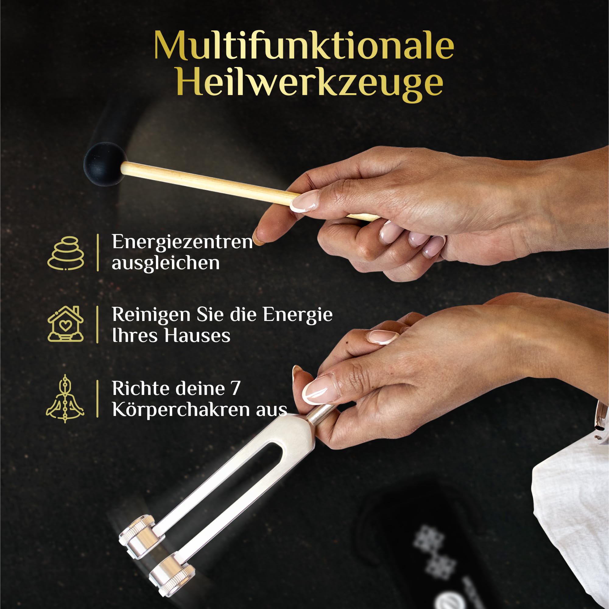 Set aus Stimmgabeln (128 Hz, 256 Hz, 512 Hz) - Körpergewichtete medizinische Stimmgabeln zur Chakra-Heilung - Yoga- und Meditationszubehör - Stimmgabel-Set für Frequenzheilung