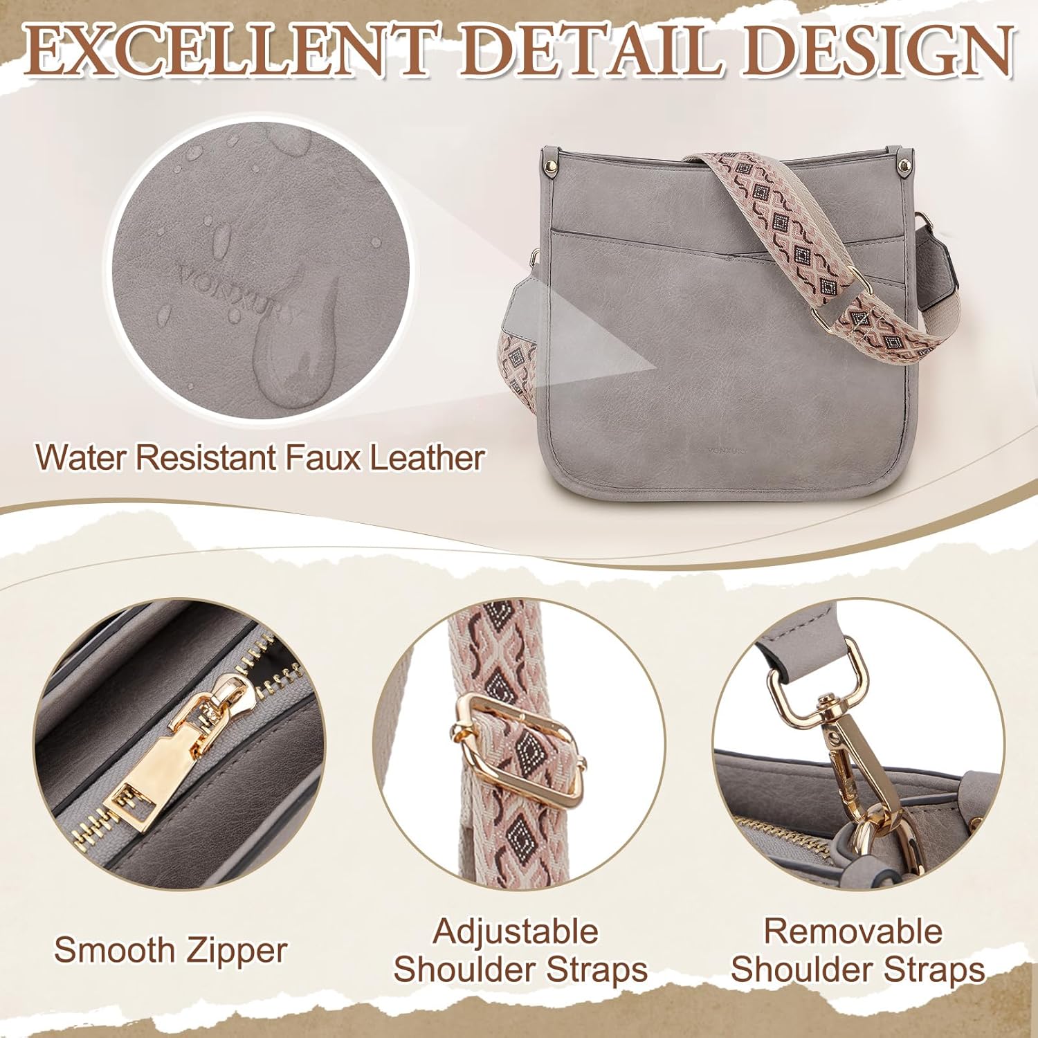 VX VONXURY Crossbody Bags for Women,Trendy Vegan Leather Shoulder Handbags,Fashion Hobo Purses with 2 Wide Straps