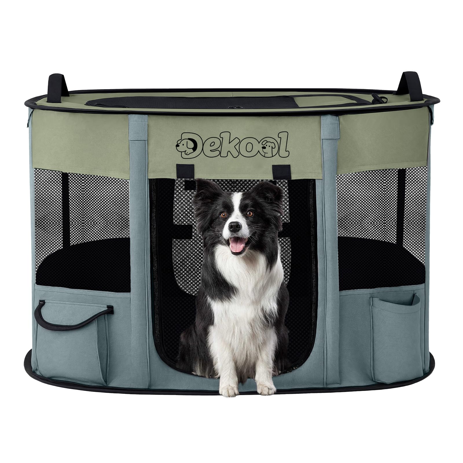 Photo 1 of Foldable Dog Cat Playpen, Portable Dog Crate for Puppies, Cat, Puppy Play Pen for Indoors, Kennel Tent Crate for Indoor Outdoor Travel Camping Use with Carrying Case (Green, M)