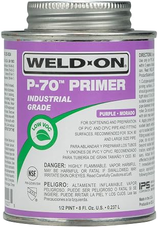 Weld-On 10227 P-70 Industrial Grade PVC/CPVC Non-Bodied Primer - Fast Acting and Low-VOC, Purple, 1/2 Pint 8 fl oz