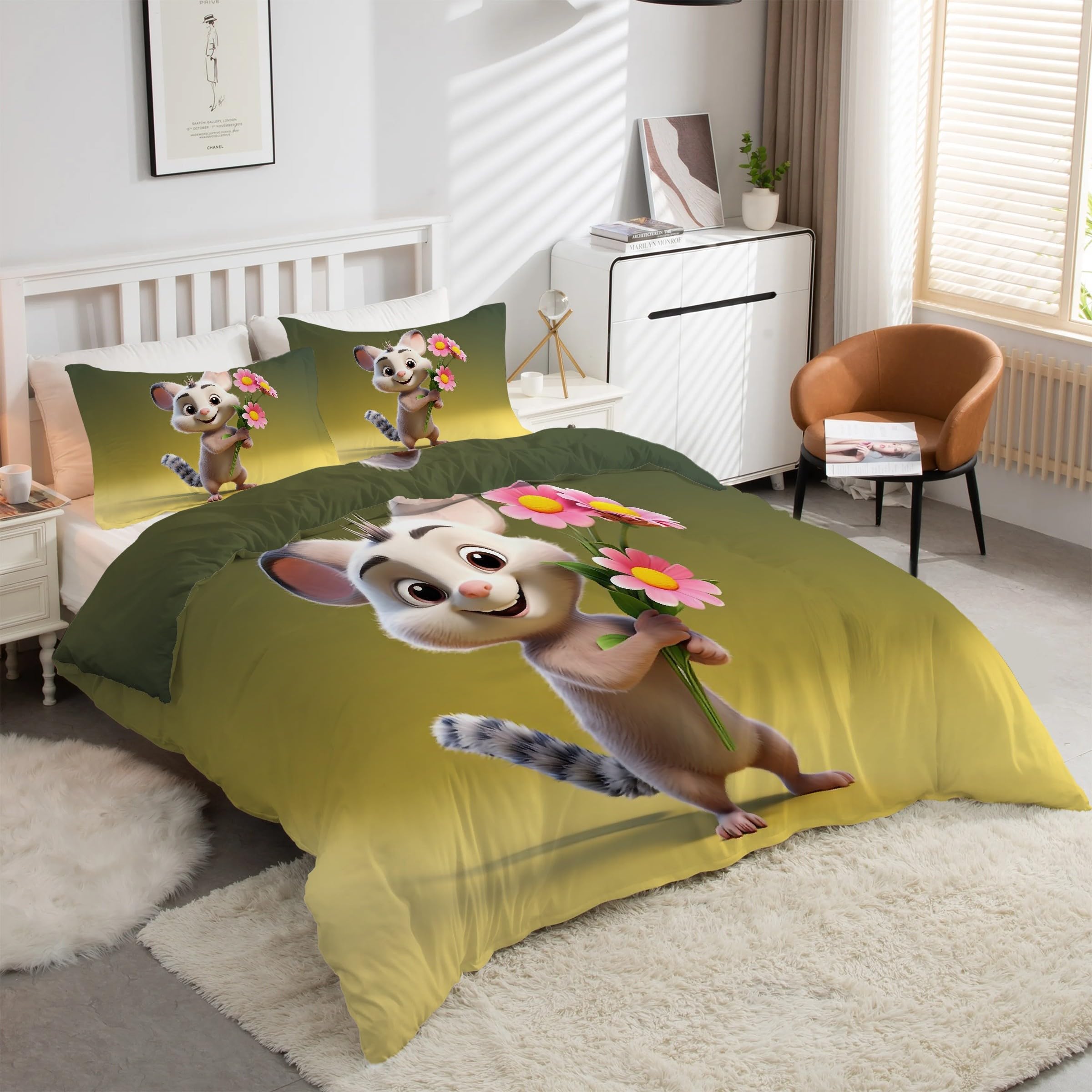 Housse de couette 200x200 à fermeture éclair pour lit double avec motif hamster animal