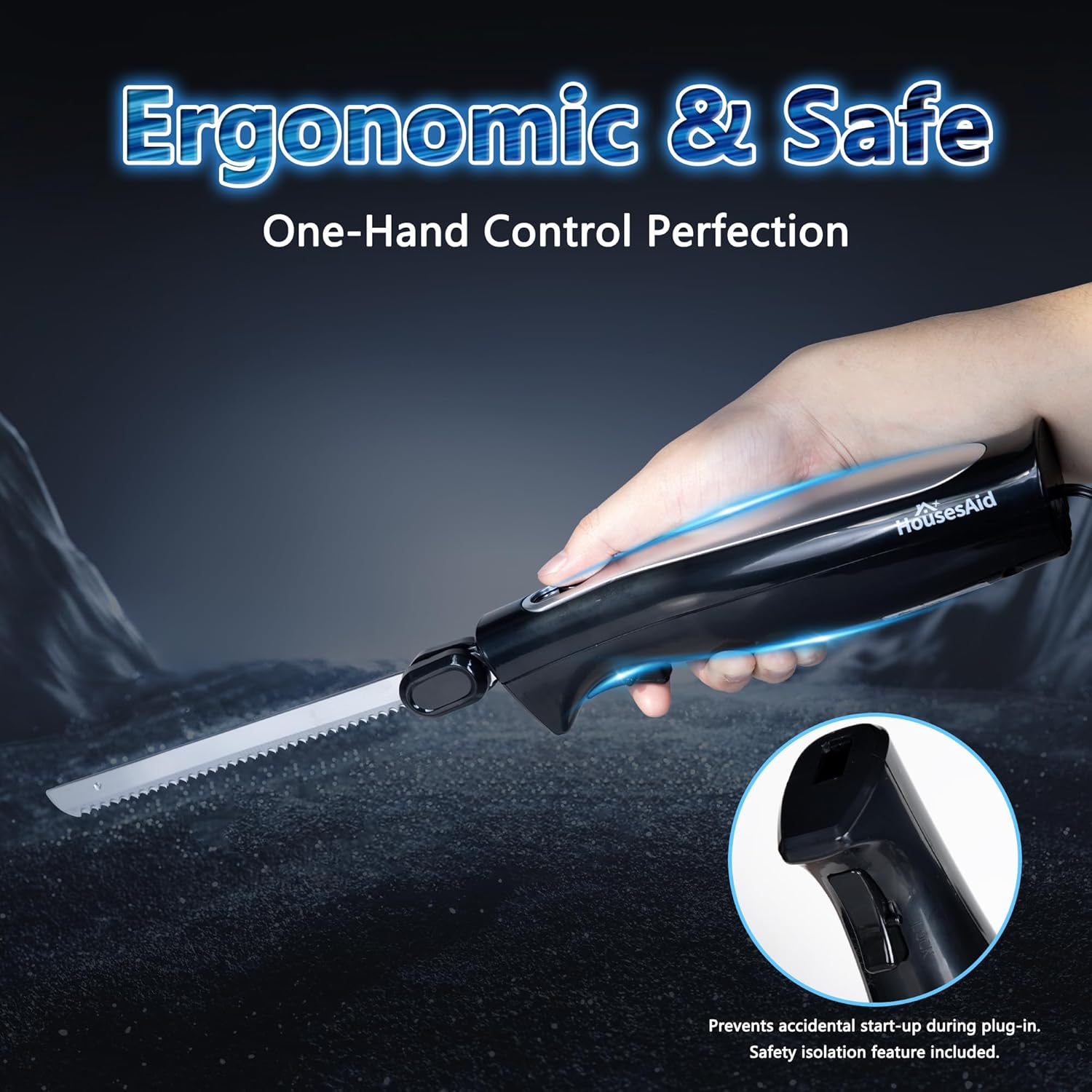 Electric Knife,Electric Carving Knife Set with Two Serrated Stainless Steel Blades,Carving Fork,with Non Slip Handle,Safety Lock and Storage Case for Meat,Bread,Other and Foods.Black