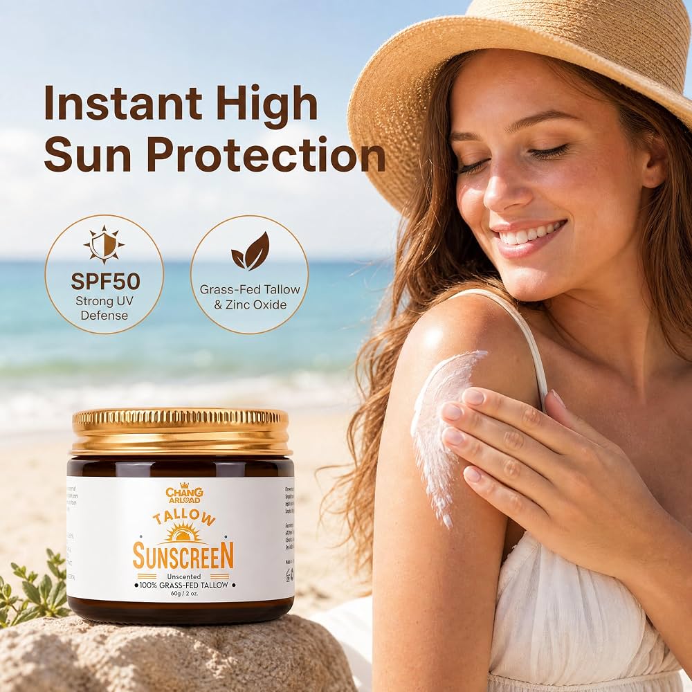 Amazon.com: Beef Tallow Sunscreen SPF 50, Mineral Zinc Oxide Face