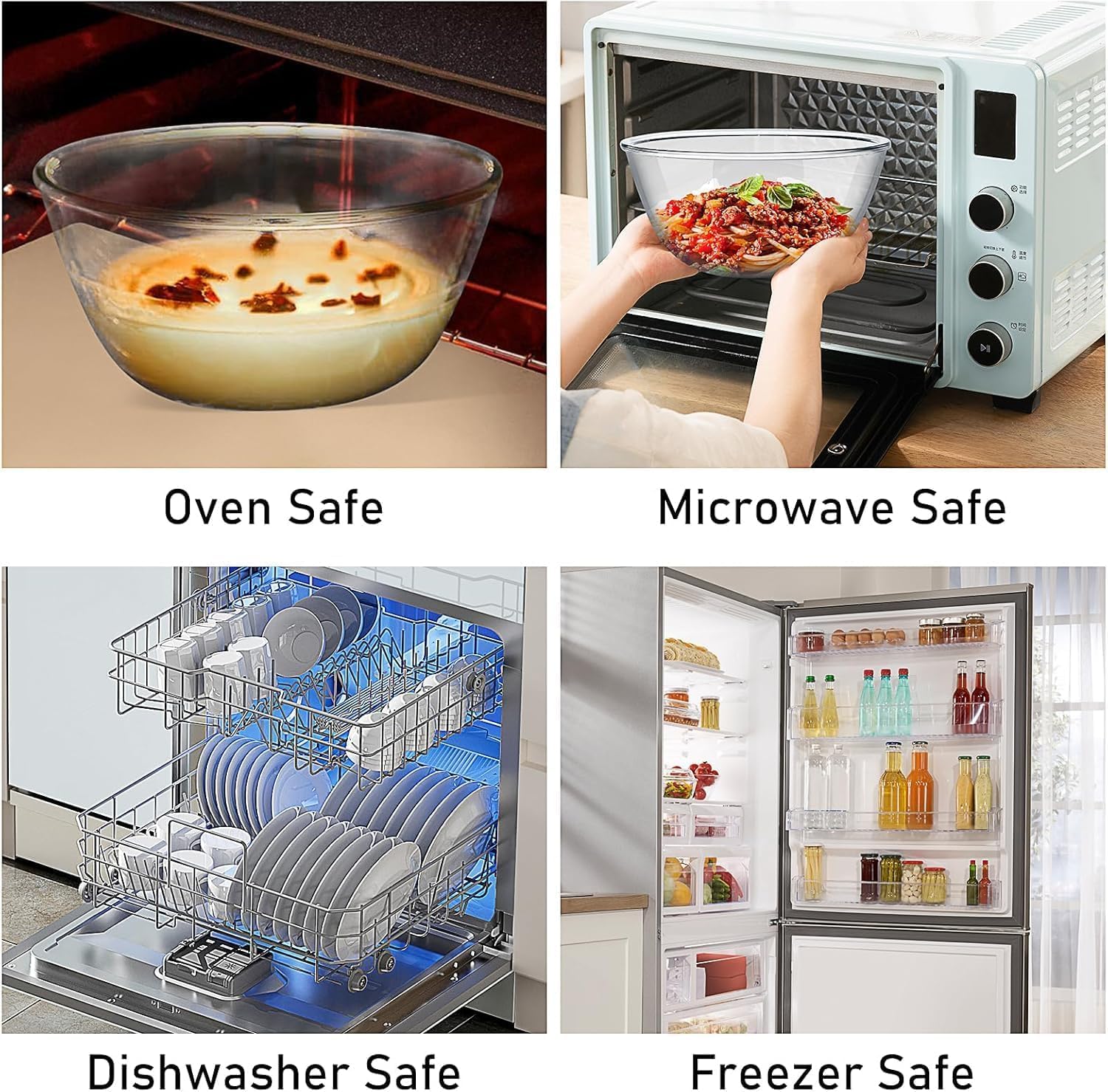 Lot de 3 Bols Mélangeurs en Verre, Saladiers Empilables en Verre Borosilicate pour Conservation des Aliments, Pâtisserie et Préparation, Compatibles Micro-ondes et Lave-vaisselle (0,95 L, 2,4 L, 4 L)