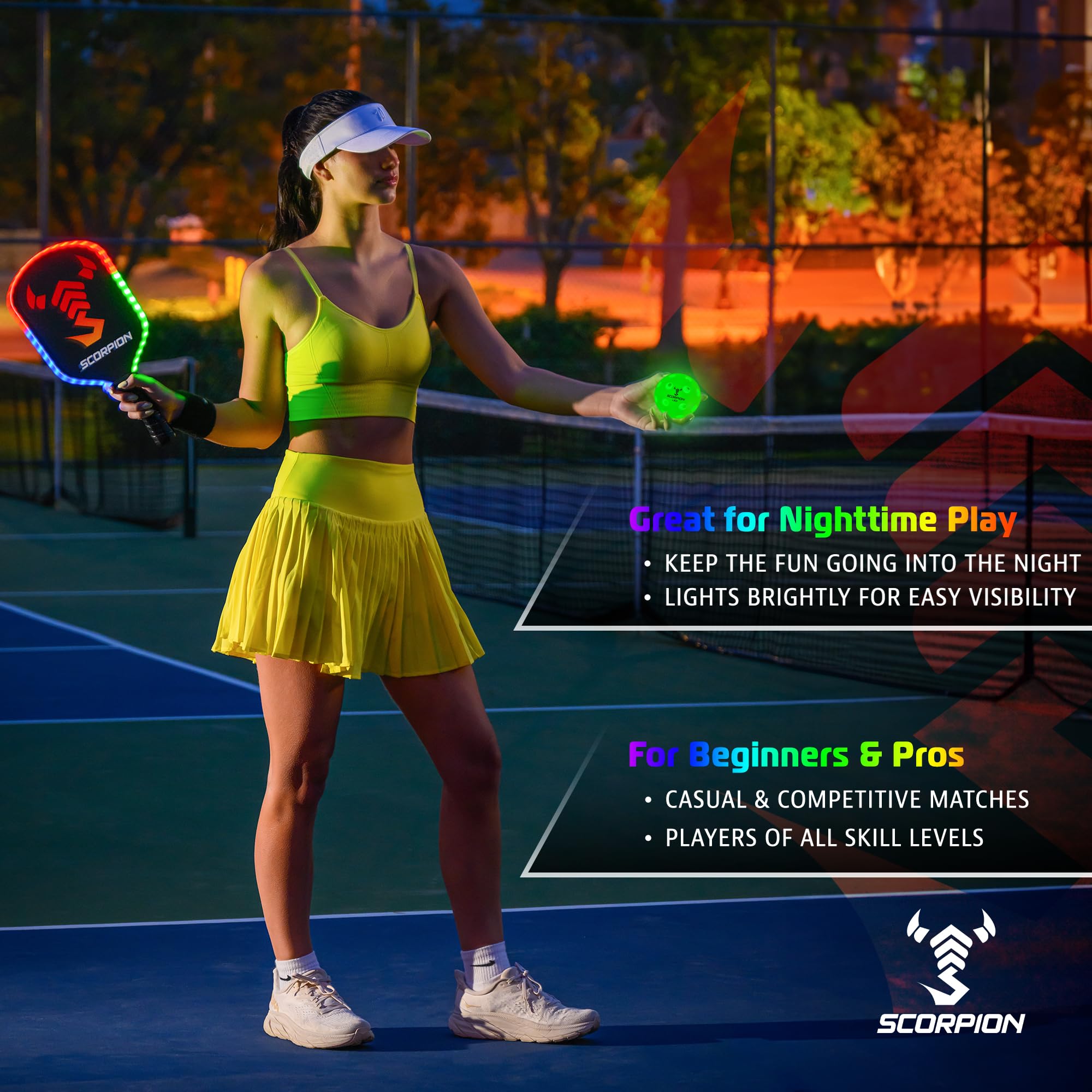 SCORPION Palline da pickleball a LED, confezione da 6