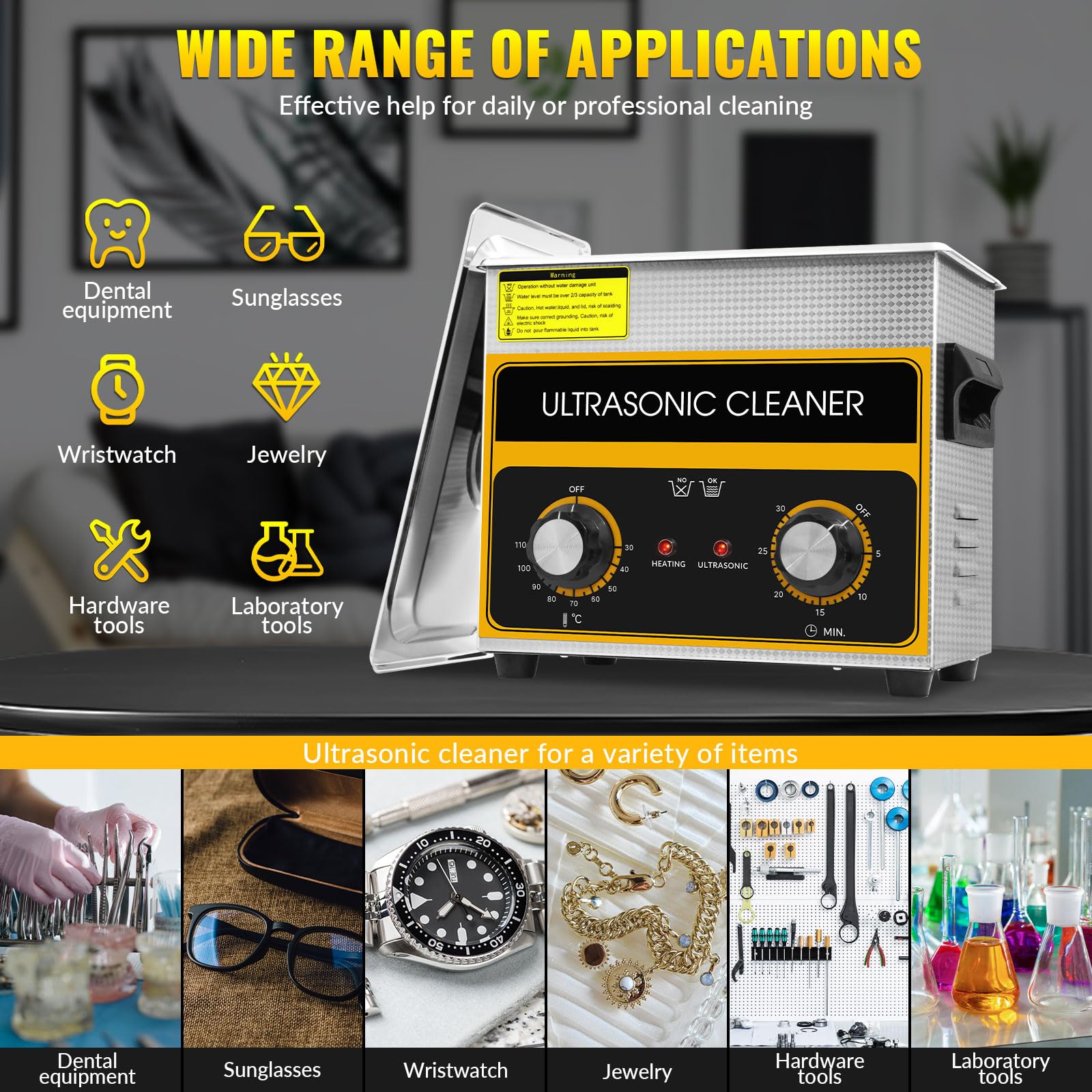 VELPAX 3.2L Pulitore Ultrasuoni Industriale con Riscaldatore e Timer Digitale 120W Acciaio Inossidabile Timer di Riscaldamento Digitale Pulizia Gioielli per Uso Domestico Personale Commerciale