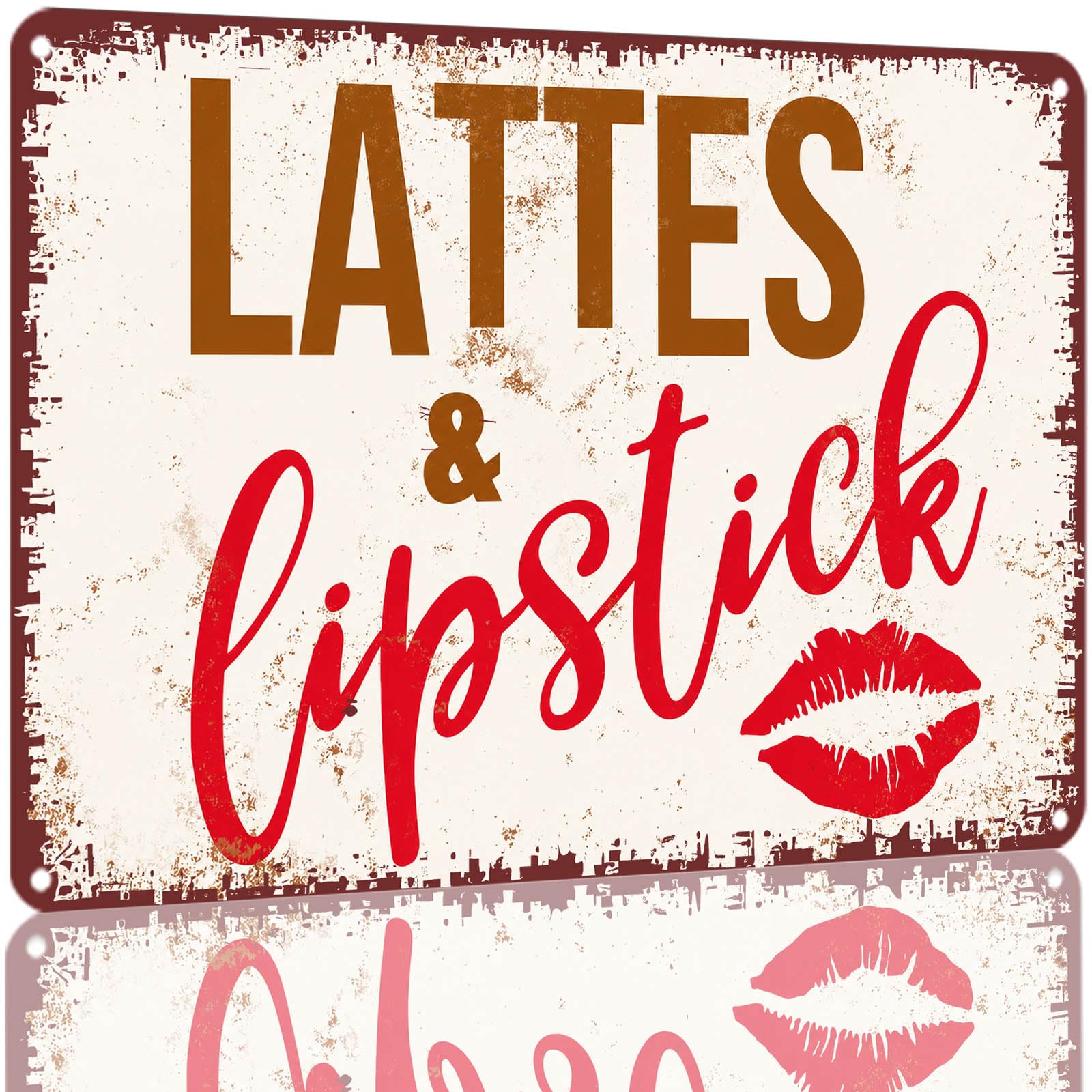 Kwqdozf As Pic Vintage Distressed Lattes And Lipstick Metal Tin Sign 8X12 Inch Retro Alumi
