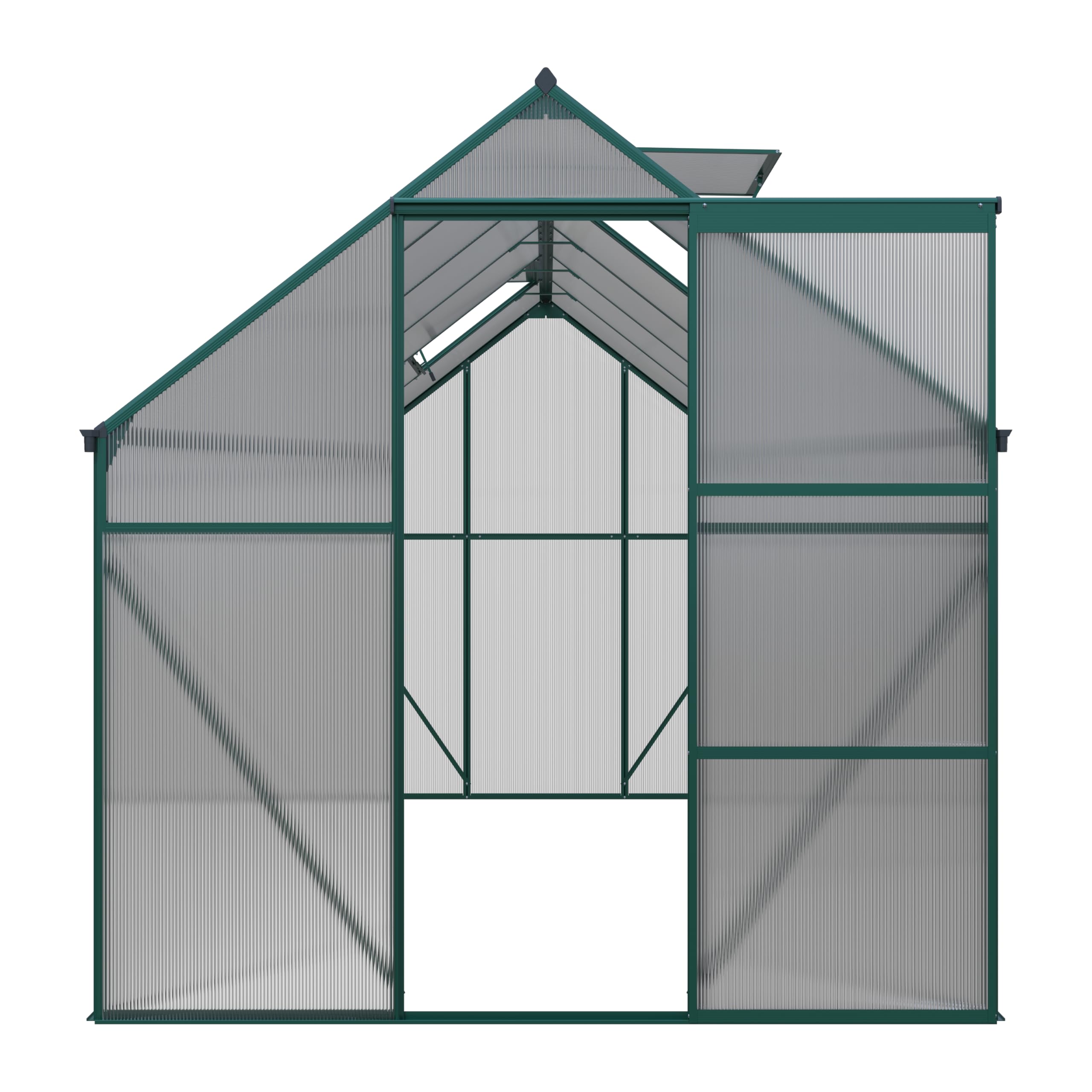 Gewächshaus aus Polycarbonat, 371 x 190 x 193 cm, grüne Aluminiumprofile und Schiebetür