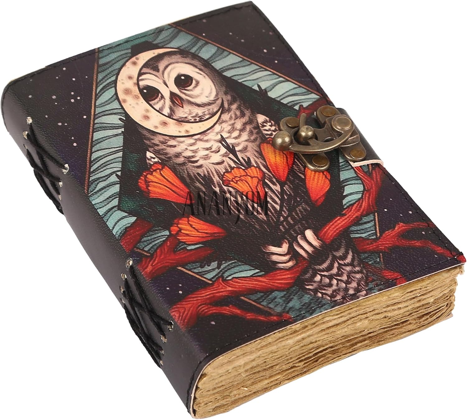 Vintage Leather Journal 200 Pages 8x6 Inch Owl Spell Handmade Deckle Edge Paper With Brass Clasp Journal Notebook for men & Women