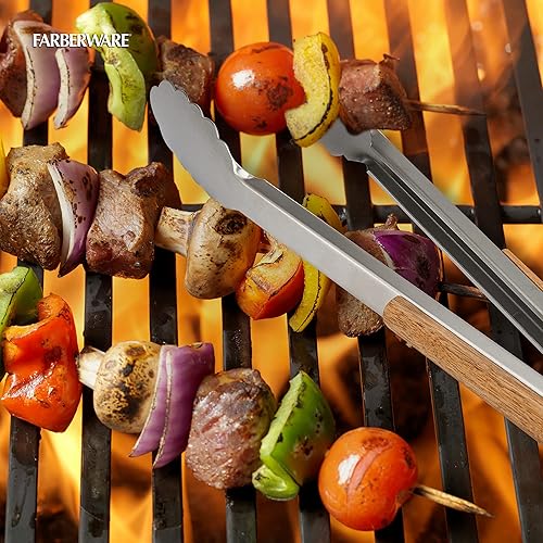 Miniatura 6 de Farberware Pinza con mango de madera de acacia para barbacoa, 17 pulgadas, acero inoxidable