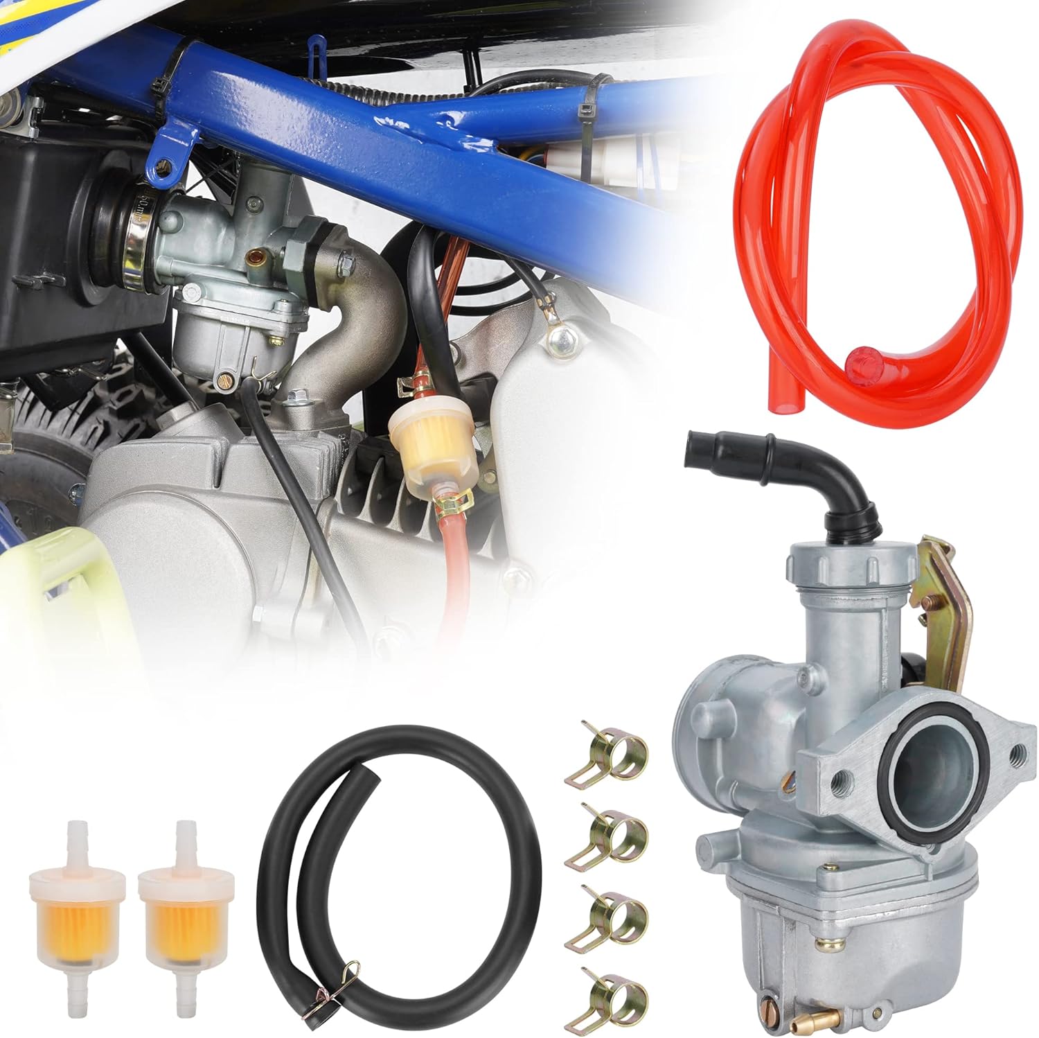 RUTU PZ22 Carburetor 22mm Carb with Fuel Filter Cable Choke for SSR 110cc 125cc Sunl Roketa Taotao Monkey Coolster ThumpStar CRF Pit Bike Atv Quad Parts