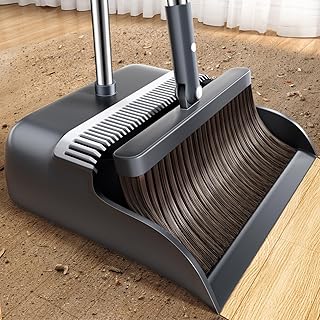 Broom and Dustpan Set for Home, Broom with Dustpan Combo Set with Extra Brush Head &amp; Long Handle, with Dustpan Teeth for P...