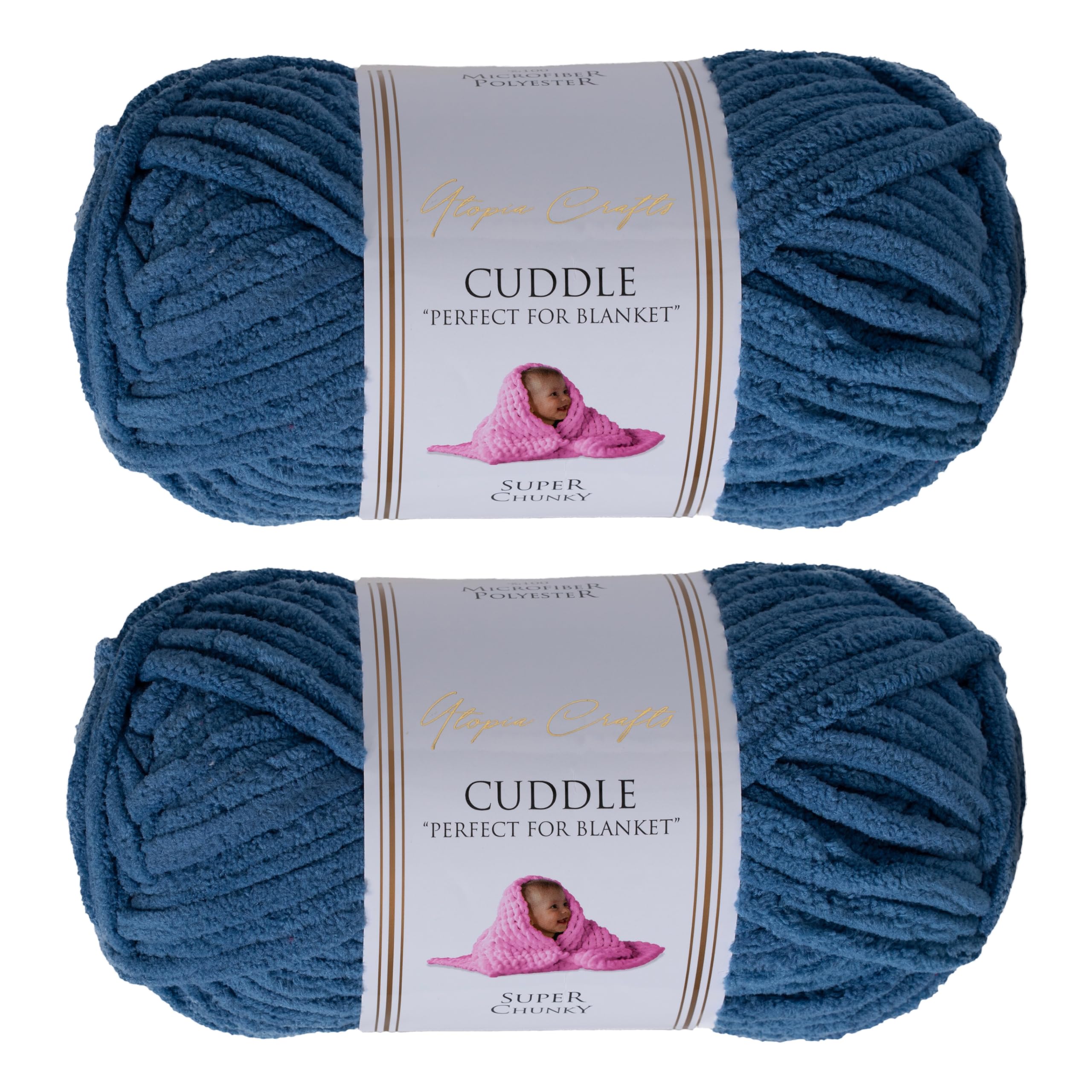 Utopia Crafts Cuddle Super Chunky Chenille Yarn Saxe Blue, 100g 60m Ball, Fluffy, Soft & Easy to Use