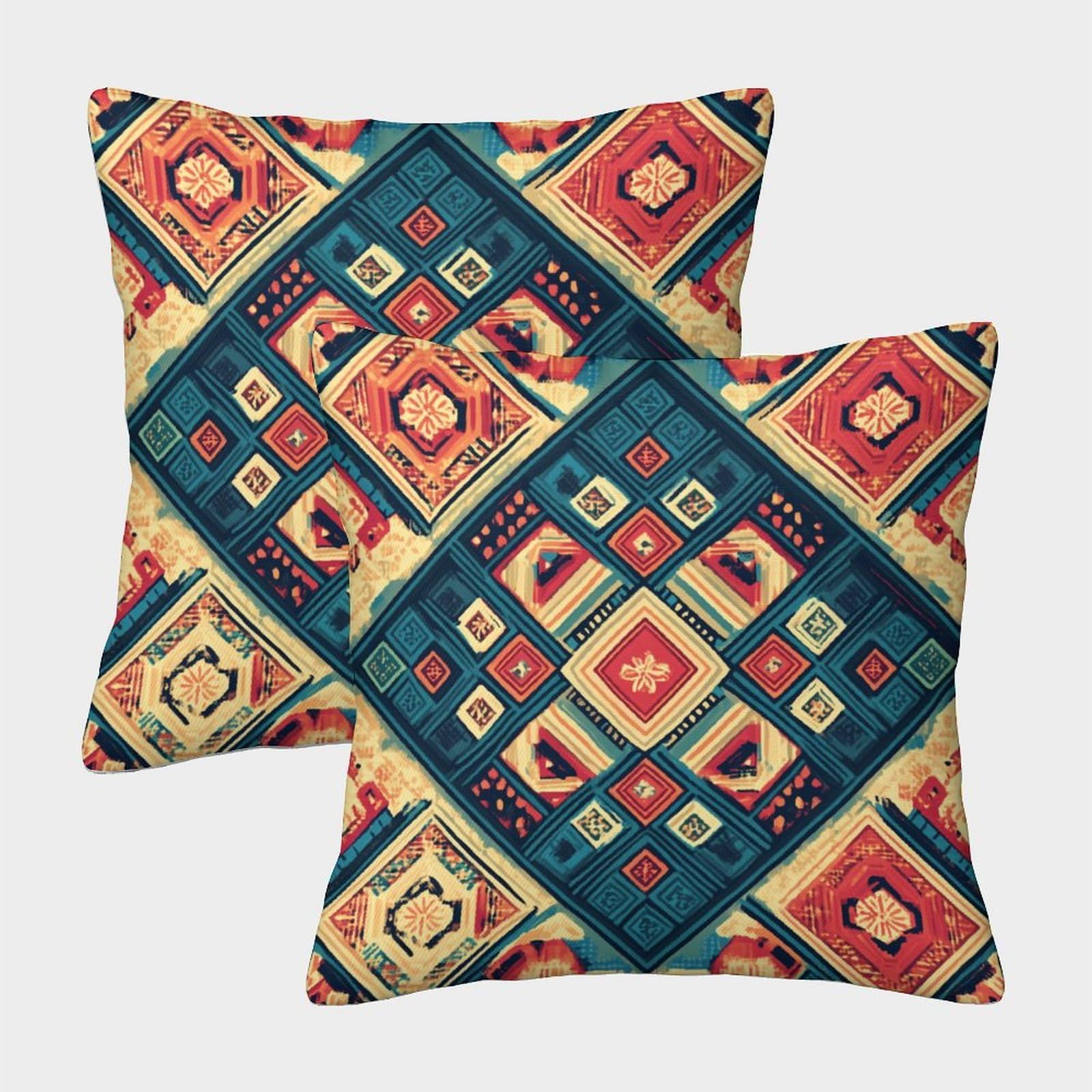 kaiyun 2 Pack Ethnic Patterns 3D Image Traditional Colors Printed Single-sided Cushion Cover 45x45cm