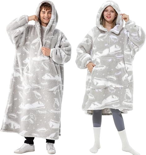 Winthome Sudadera con capucha de gran tamaño con cremallera de un cuarto, súper cálida y acogedora sudadera con capucha Sherpa para adultos, hombres