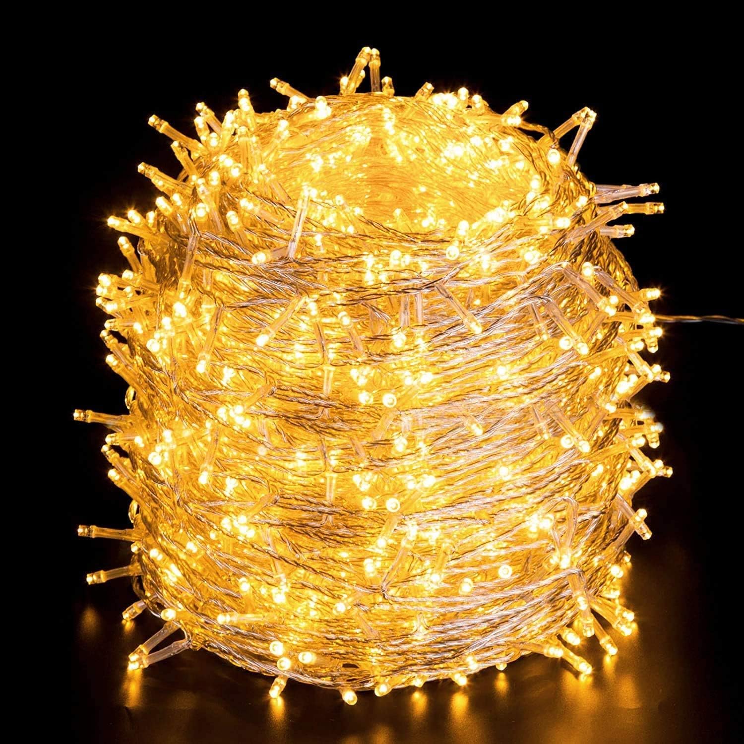 Quntis Luces Navidad Exterior 100M 1000LEDs, Blanco Cálido Luces Arbol Navidad Interior con 8 Modos Impermeable IP44 y Función Memoria, Cadena Luz Decoración para Fiestas Jardín Balcón Boda