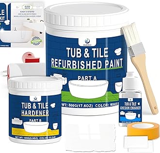 Bathtub Refinishing Kit Gloss White 21.5oz Tub Paint Reglazing, Tools Included for Bathroom, Kitchen, Shower, Porcelain, Sink, Ceramic