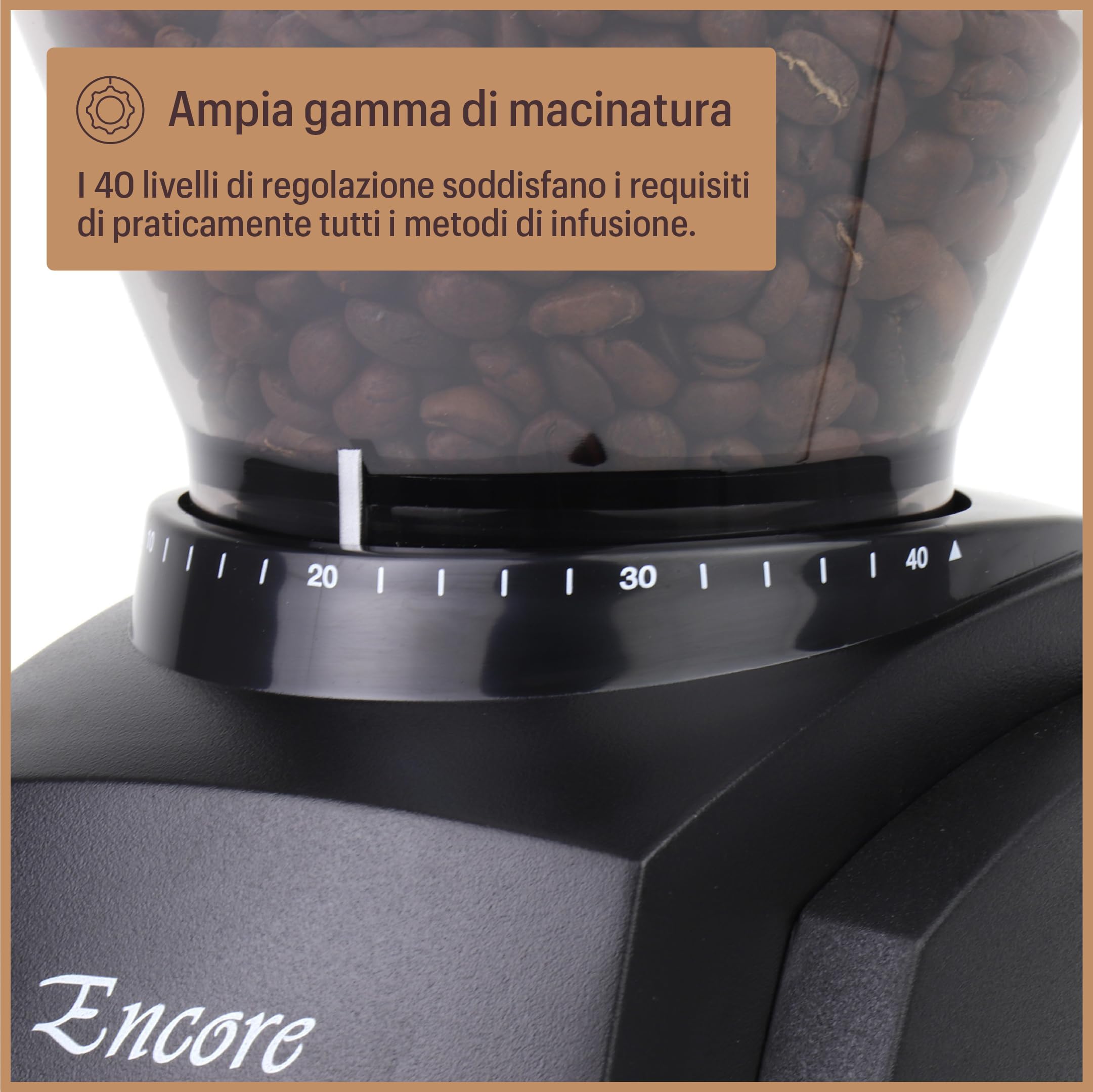Baratza - Macinacaffè Encore 230V - Elettrodomestici per la Casa, Macina Caffè Elettrico per Caffè in Grani - Grinder con 40 Regolazioni, Nero