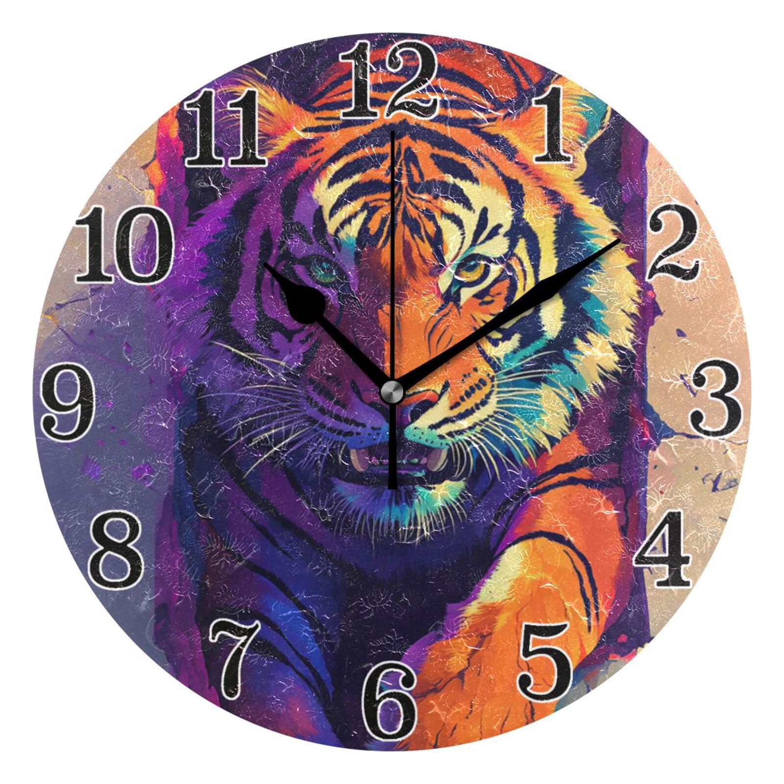 Horloge murale ronde sans tic-tac tigres 25,4 cm pendule silencieuse moderne