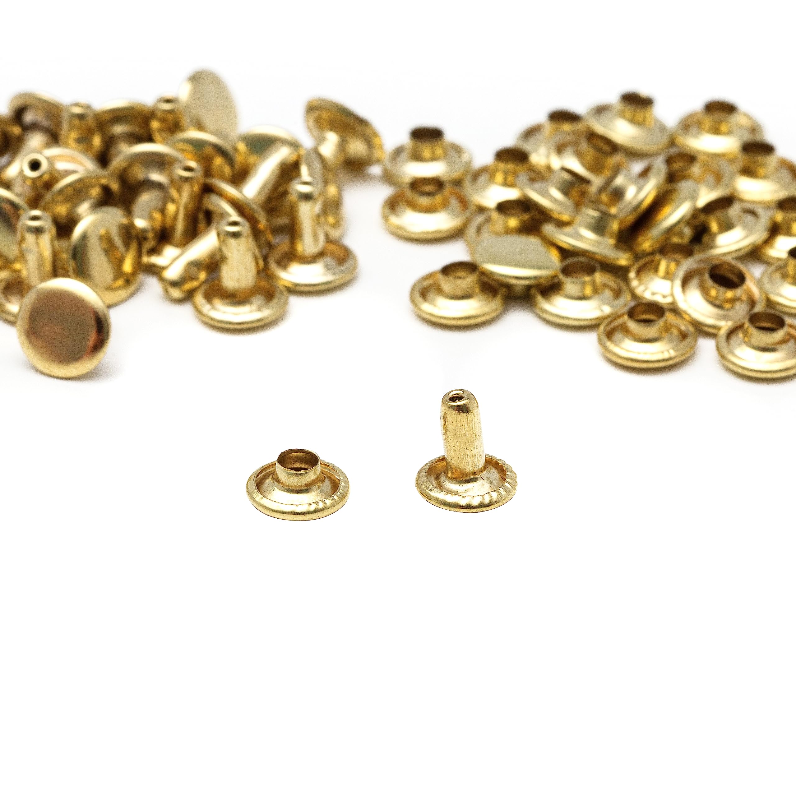 Kit di rivetti per pelle da 0,8 cm, 100 rivetti in ottone per pelle, rivetti a doppia testa per tessuti, scarpe, borse e portachiavi, con testa rotonda, oro (8 mm), OFXDD