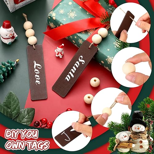 Miniatura 10 de Marsui 110 etiquetas de nombre para calcetines de Navidad, etiquetas de madera sin terminar, etiquetas para colgar calcetines de Navidad, cuentas de