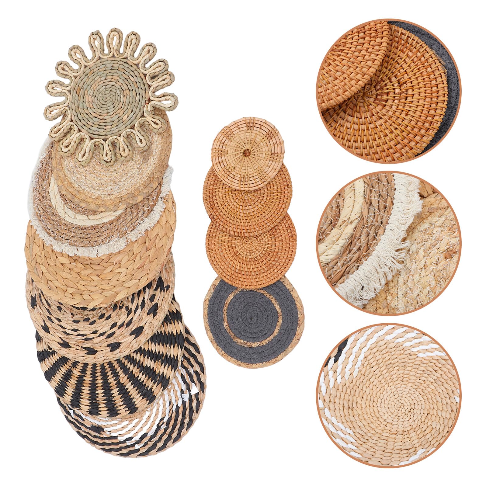 SOIMISS Set de 11 Piezas Decoración de Pared Boho Hecha a Mano Paja y Junco Marino Adornos Colgantes Artesanales para Sala y Dormitorio Cestas Tejidas Estilo Bohemio Natural